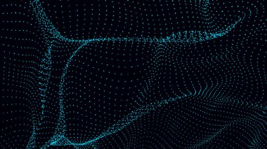 Soyut dinamik parçacık dalgası. Parlak noktalar ağı. Büyük veri. Dijital arkaplan.