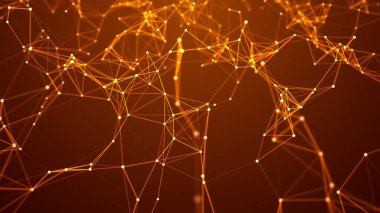 Bir sürü parlayan çizgi ve noktadan oluşan dijital pleksus. Soyut fütüristik geçmiş. 3B görüntüleme