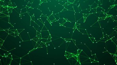 Bir sürü parlayan çizgi ve noktadan oluşan dijital pleksus. Soyut fütüristik geçmiş. 3B görüntüleme