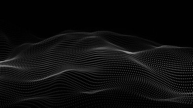 Soyut dinamik parçacık dalgası. Parlak noktalar ağı. Büyük veri. Dijital arkaplan.