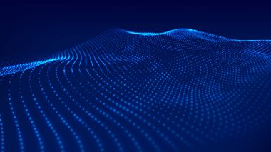 Soyut dinamik parçacık dalgası. Parlak noktalar ağı. Büyük veri. Dijital arkaplan.