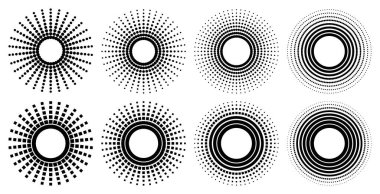 Bir dizi basit yarım ton. Siyah eğimli noktalar. Vektör illüstrasyonu.