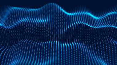 Soyut dinamik parçacık dalgası. Parlak noktalar ağı. Büyük veri. Dijital arkaplan.