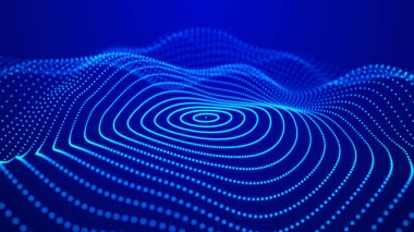 Soyut dinamik parçacık dalgası. Parlak noktalar ağı. Büyük veri. Dijital arkaplan.