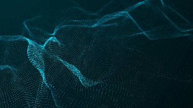 Soyut dinamik parçacık dalgası. Parlak noktalar ağı. Büyük veri. Dijital arkaplan.