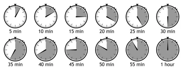 一组定时器 简单的矢量图标 倒计时圆形计时器 矢量说明 — 图库矢量图片