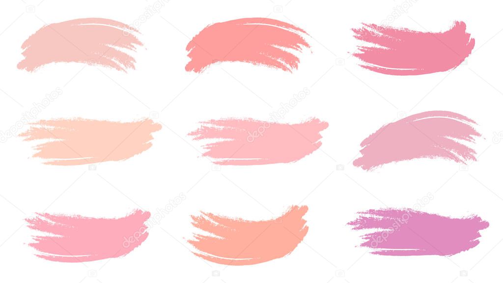 A set of brush strokes for make-up. Collection of lines for make-up. Cosmetic textures for lipstick and make-up.