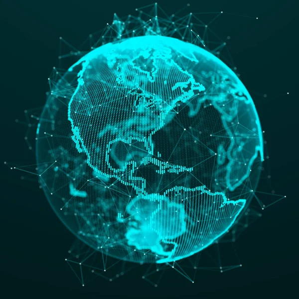 World wide web. Global network connection. Planet Earth. World map. 3D rendering.