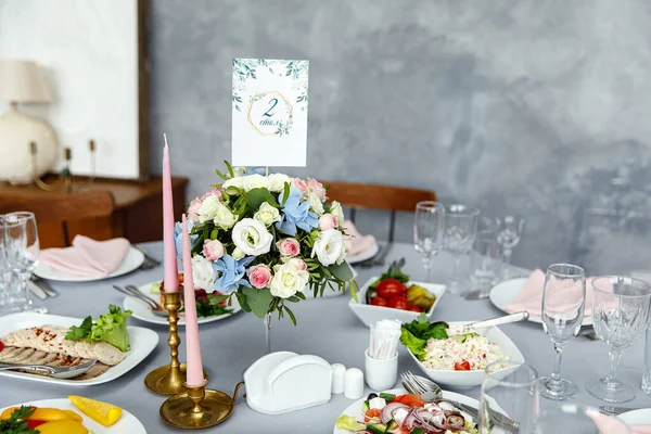 Decoraciones Mesa Para Vacaciones Cena Bodas Conjunto Mesa Para Fiesta — Foto de Stock