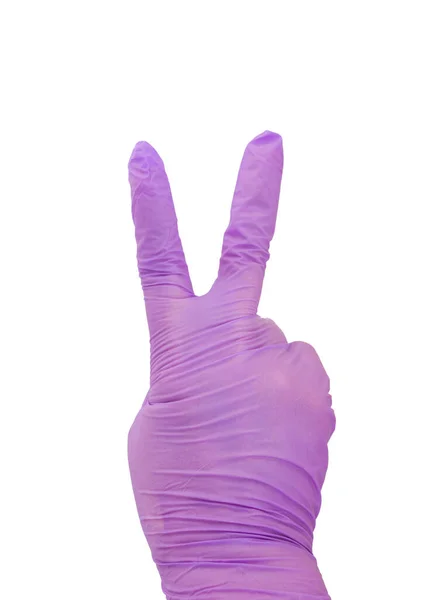 白い背景に隔離された紫色の医療用手袋医療機器 — ストック写真