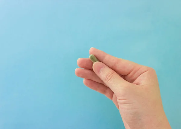 stock image Chlorella in capsules super food. vegetable dietary Supplement Chlorella.capsule in hand.