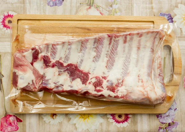 Carne Costillas Cerdo Fresca Envasada Vacío —  Fotos de Stock