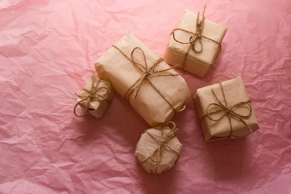 Christmas gift wrapping in Scandinavian style flatly. minimalistic and eco-friendly gift packaging.