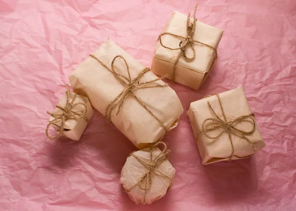 Christmas gift wrapping in Scandinavian style flatly. minimalistic and eco-friendly gift packaging.