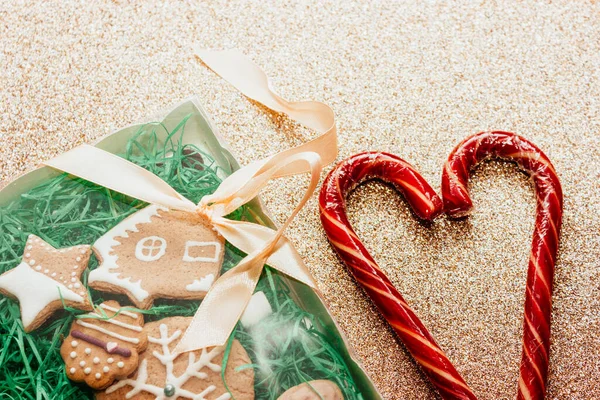 Cadeau Noël Symbole Biscuits Gingembre Noël Dans Une Boîte Cadeau — Photo