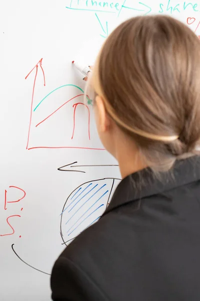 businesswoman makes a business plan on the Board.