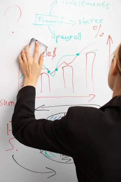 businesswoman makes a business plan on the Board.