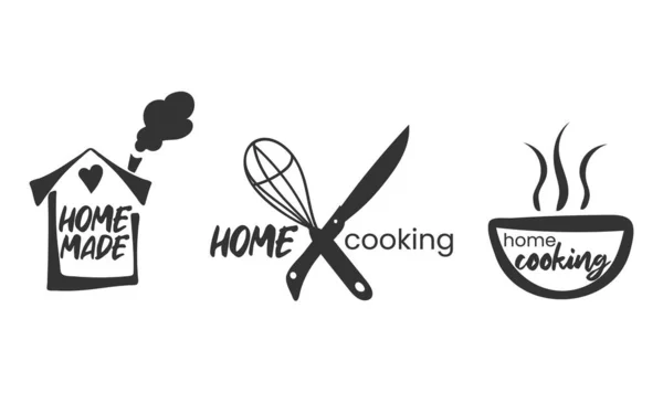 Conjunto Frases Cocina Simples Dibujadas Mano Sobre Casero Con Amor — Vector de stock