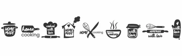 Handgezeichnete Einfache Küchenphrasen Hausgemacht Mit Liebe Hausmannskost Mit Liebe Zubereitet — Stockvektor