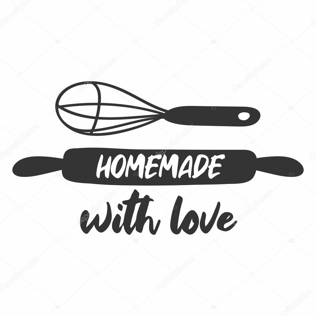 Homemade with love. Badges, labels and logo elements, retro symbols for bakery shop, cooking club, cafe, or home cooking. Vector emblem illustration