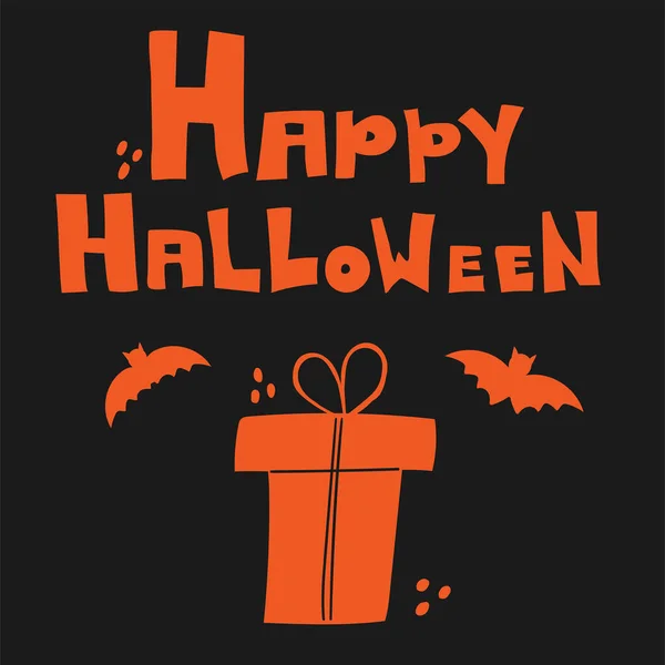 Joyeux Halloween Carte Postale Cadeau Chauve Souris Lettrage Dessiné Main — Image vectorielle