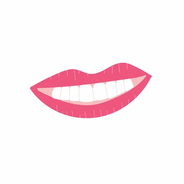 Lip 女性粉红嘴唇和嘴与一个吻 微笑和牙齿 时尚性感迷人的徽章元素向量图孤立 — 图库矢量图片
