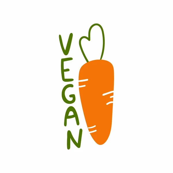 Etiqueta Vegana Zanahoria Texto Verde Emblema Alimentos Vegetales Orgánicos Promoción — Vector de stock