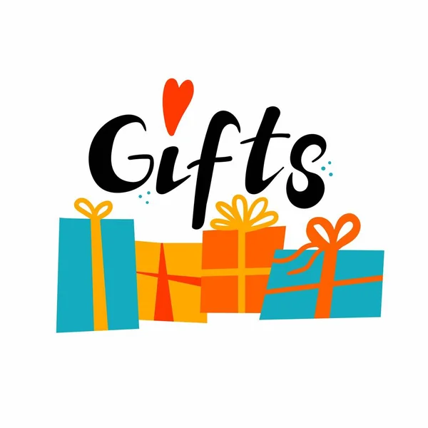 Ajándékbetű Kézzel Rajzolt Egyszerű Születésnapi Vagy Karácsonyi Ajándékok Aranyos Firka — Stock Vector