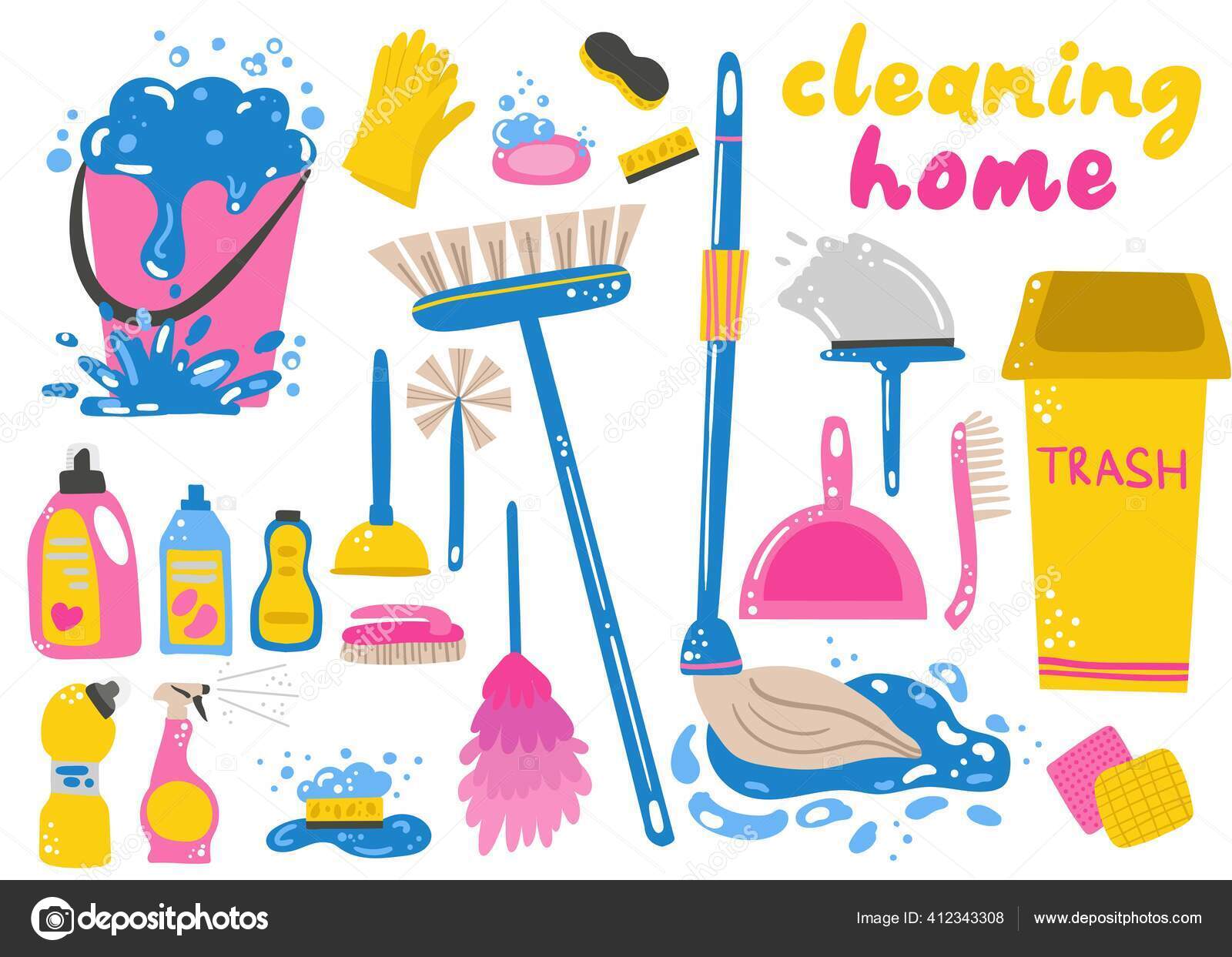 Hand, cleaning products and home supplies for house cleaning