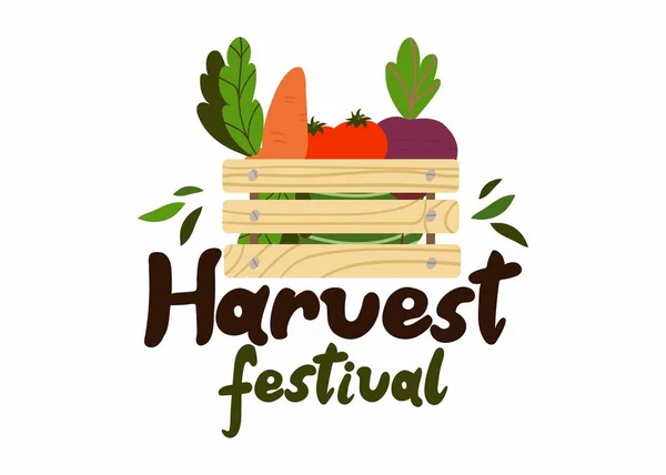 Hasat festivali mektupları. Kutulu el yazısı, sebze pazarı amblemli sonbahar posteri şükran günü partisi broşürü, sonbahar kartı tasarımı karikatür çizimi, izole edilmiş illüstrasyon.