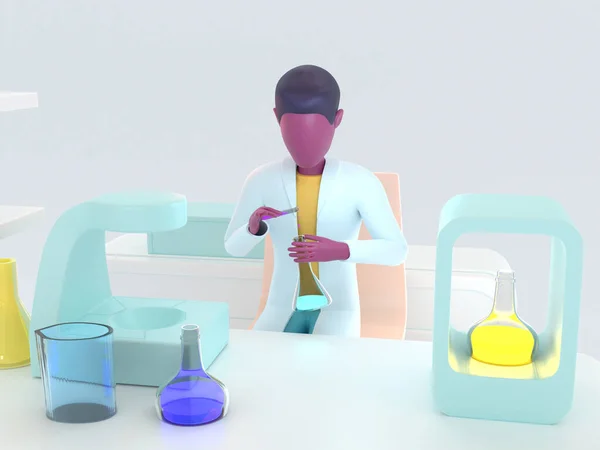 医疗保健系列：实验室。实验室助理3D渲染 — 图库照片