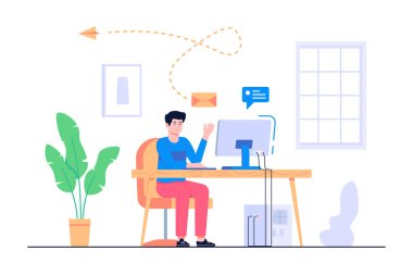 Erkekler ev konsepti illüstrasyonundan çalışır