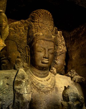 Fil Mağaraları Heykeli. UNESCO Dünya Mirası Alanı, Mumbai, Hindistan