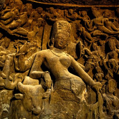 Fil Mağaraları Heykeli. UNESCO Dünya Mirası Alanı, Mumbai, Hindistan