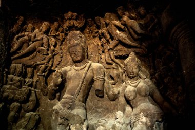 Fil Mağaraları Heykeli. UNESCO Dünya Mirası Alanı, Mumbai, Hindistan