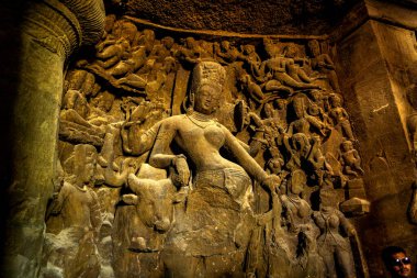 Fil Mağaraları Heykeli. UNESCO Dünya Mirası Alanı, Mumbai, Hindistan