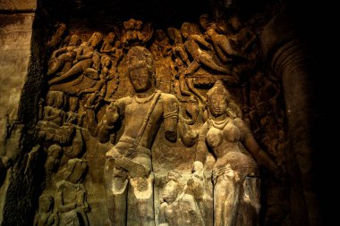 Fil Mağaraları Heykeli. UNESCO Dünya Mirası Alanı, Mumbai, Hindistan