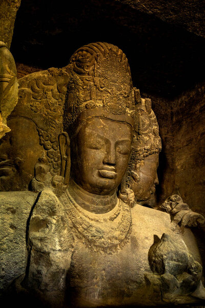Sculpture of Elephanta Caves. UNESCO World Heritage Site, Mumbai, India