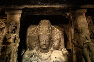 Fil Mağaraları Heykeli. UNESCO Dünya Mirası Alanı, Mumbai, Hindistan