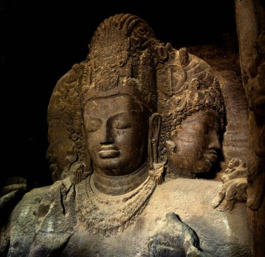 Fil Mağaraları Heykeli. UNESCO Dünya Mirası Alanı, Mumbai, Hindistan