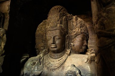 Fil Mağaraları Heykeli. UNESCO Dünya Mirası Alanı, Mumbai, Hindistan