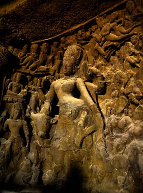 Fil Mağaraları Heykeli. UNESCO Dünya Mirası Alanı, Mumbai, Hindistan