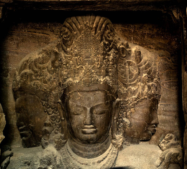 Sculpture of Elephanta Caves. UNESCO World Heritage Site, Mumbai, India