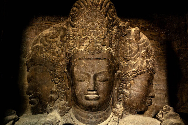 Sculpture of Elephanta Caves. UNESCO World Heritage Site, Mumbai, India