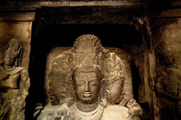 Sculpture of Elephanta Caves. UNESCO World Heritage Site, Mumbai, India