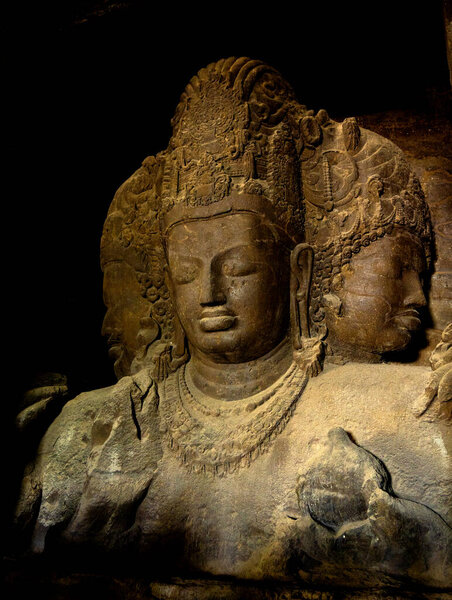 Sculpture of Elephanta Caves. UNESCO World Heritage Site, Mumbai, India