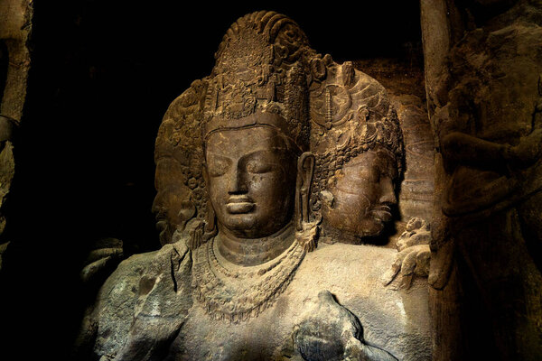 Sculpture of Elephanta Caves. UNESCO World Heritage Site, Mumbai, India
