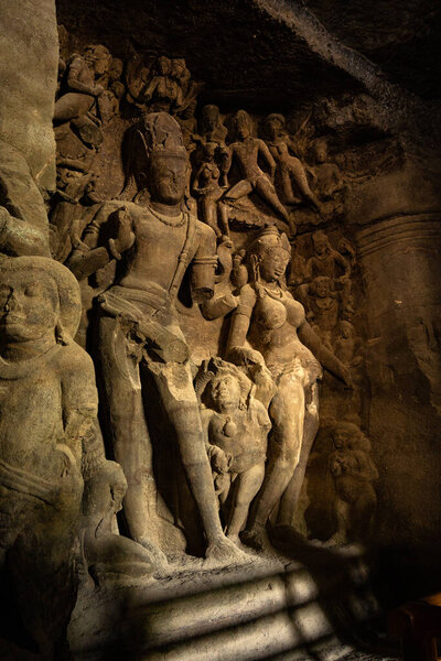 Sculpture of Elephanta Caves. UNESCO World Heritage Site, Mumbai, India