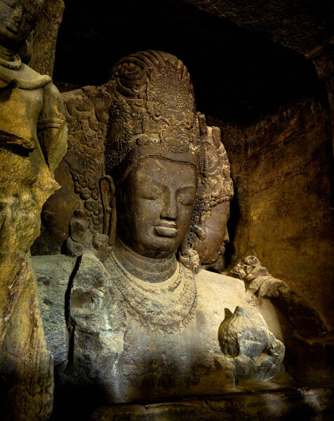 Sculpture of Elephanta Caves. UNESCO World Heritage Site, Mumbai, India