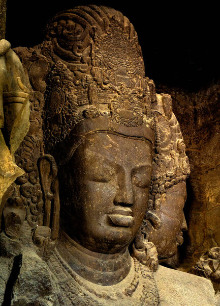 Sculpture of Elephanta Caves. UNESCO World Heritage Site, Mumbai, India